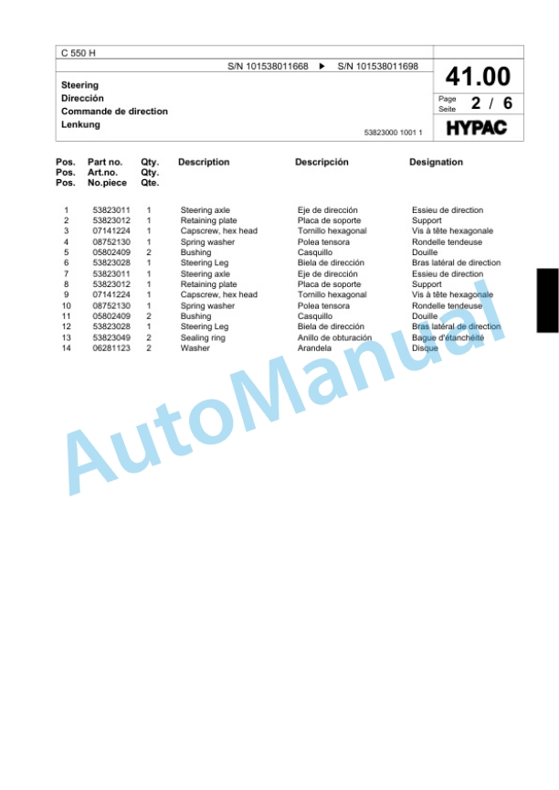 Bomag C 550 H Pneumatic Tired Roller Spare Parts Catalogue 00818691-2
