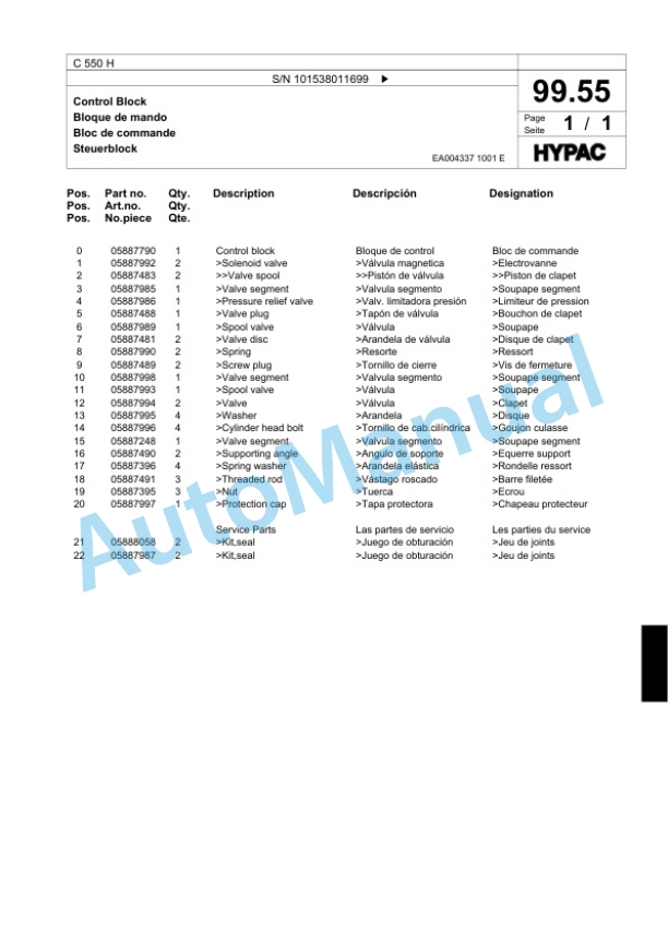 Bomag C 550 H Pneumatic Tired Roller Spare Parts Catalogue 00818691-4