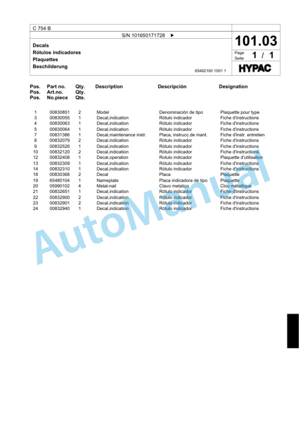 Bomag C 754 B Tandem Vibratory Roller Spare Parts Catalogue 00818389-3