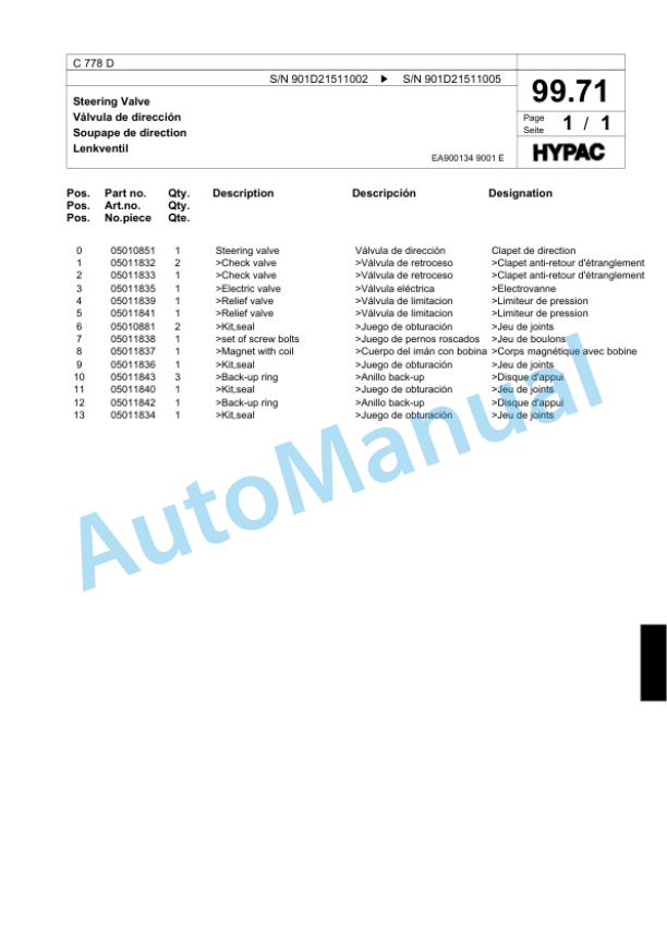 Bomag C 778 D Tandem Vibratory Roller Spare Parts Catalogue 00818927-5