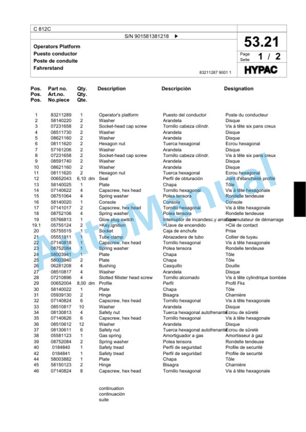 Bomag C 812C Single Drum Wheel Drive Vibratory Roller Spare Parts Catalogue 00818025-2