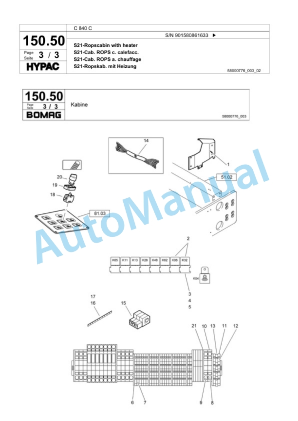 Bomag C 840 C Single Drum Wheel Drive Vibratory Roller Spare Parts Catalogue 00817649-5