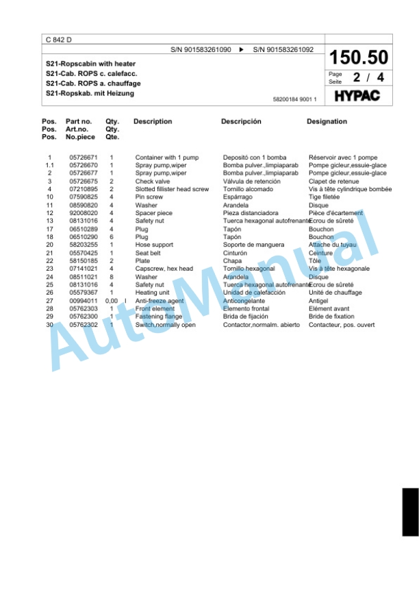 Bomag C 842 D Single Drum Wheel Drive Vibratory Roller Spare Parts Catalogue 00818417-5