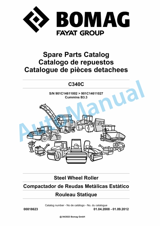 Bomag C340C Steel Wheel Roller Spare Parts Catalogue 00818623