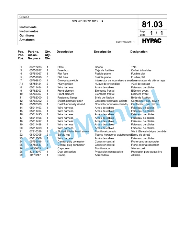 Bomag C350D Steel Wheel Roller Spare Parts Catalogue 00818627-3