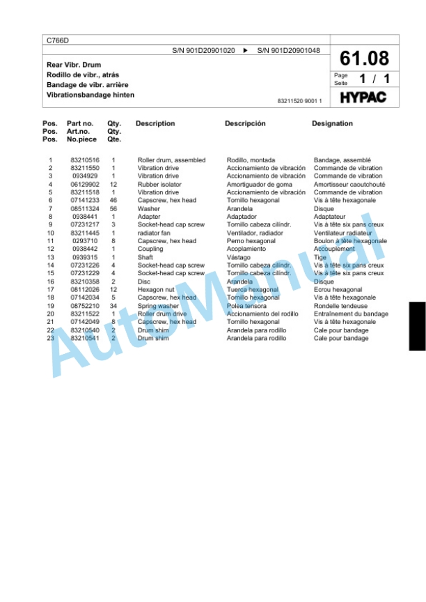 Bomag C766D Tandem Vibratory Roller Spare Parts Catalogue 00818529-2