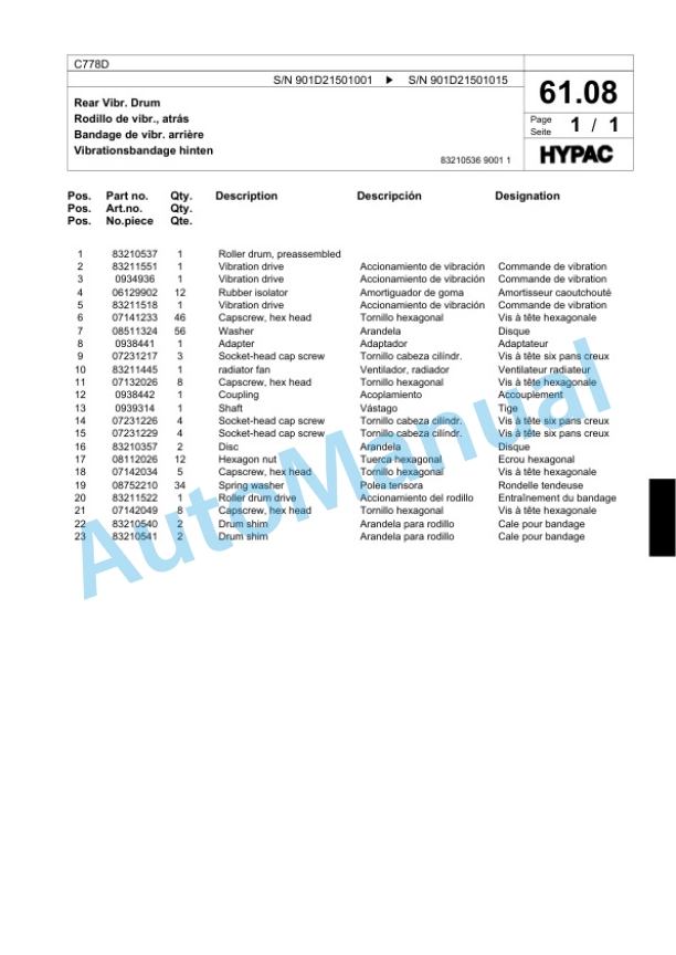 Bomag C768D Tandem Vibratory Roller Spare Parts Catalogue 00818533-2