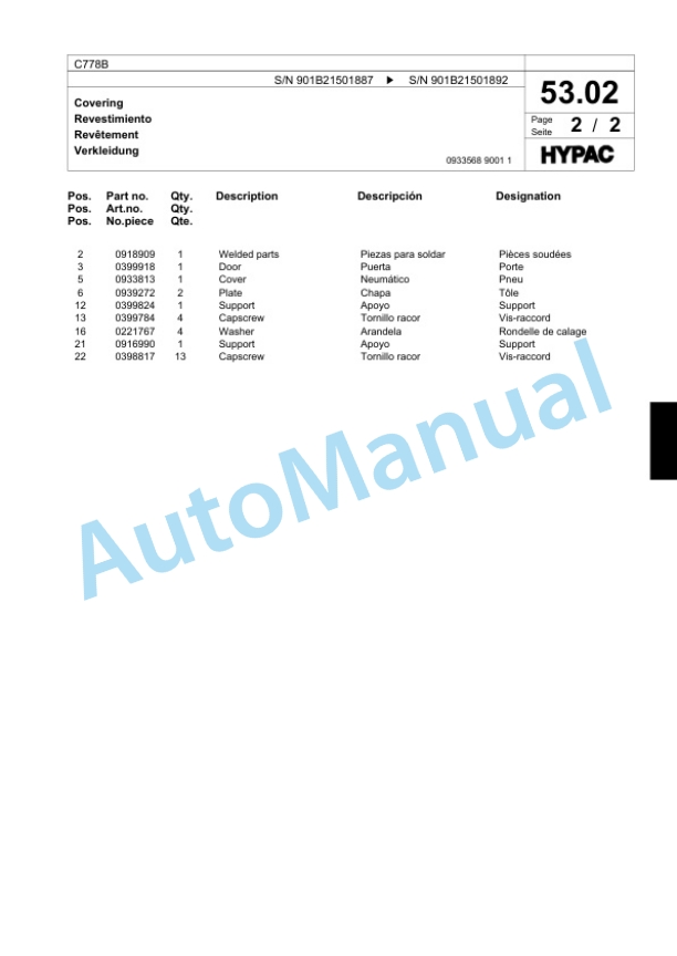 Bomag C778B Tandem Vibratory Roller Spare Parts Catalogue 00817881-2