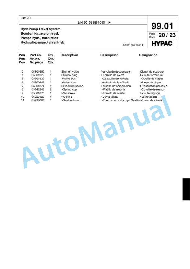 Bomag C812D Single Drum Wheel Drive Vibratory Roller Spare Parts Catalogue 00818313-4