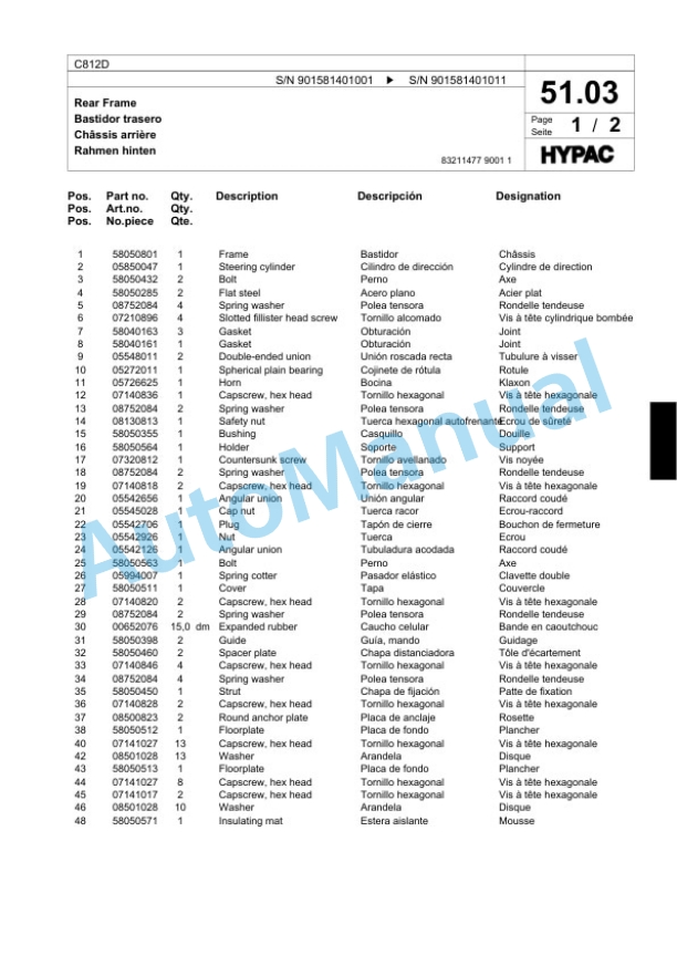 Bomag C812D Single Drum Wheel Drive Vibratory Roller Spare Parts Catalogue 00818571-2