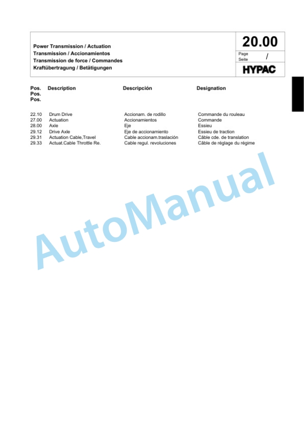 Bomag C820C Single Drum Wheel Drive Vibratory Roller Spare Parts Catalogue 00817927-2