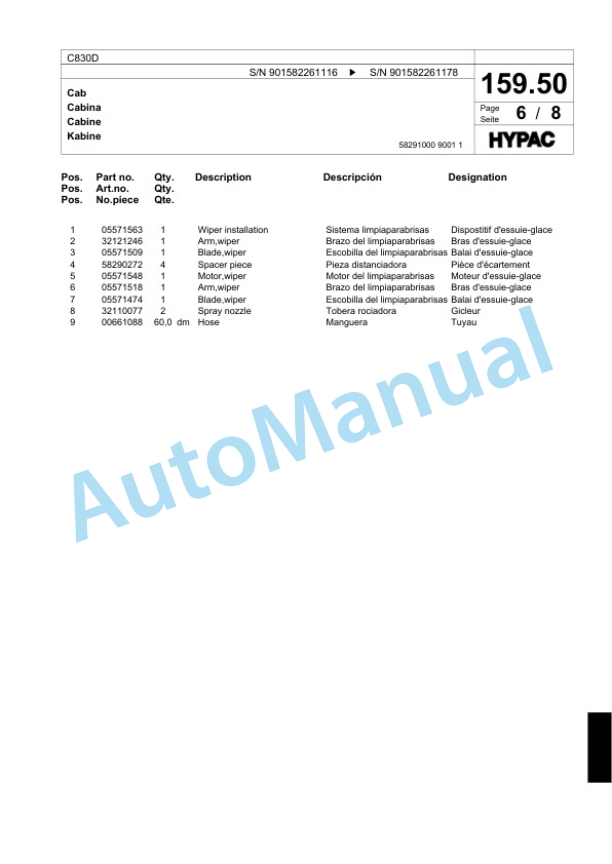 Bomag C830D Single Drum Wheel Drive Vibratory Roller Spare Parts Catalogue 00818579-5