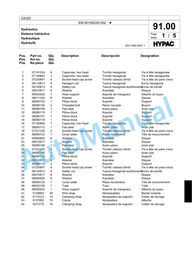 Bomag C832D Single Drum Wheel Drive Vibratory Roller Spare Parts Catalogue 00818585-2
