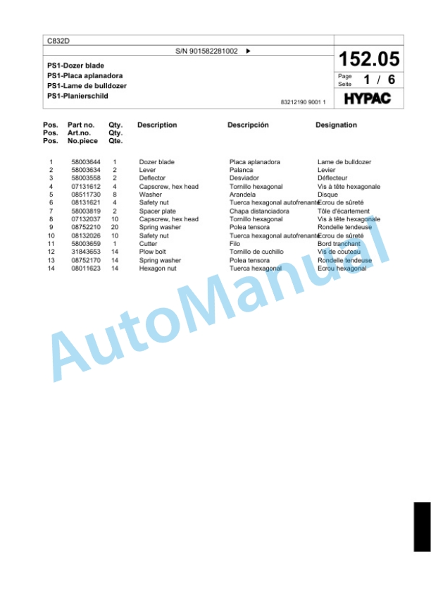 Bomag C832D Single Drum Wheel Drive Vibratory Roller Spare Parts Catalogue 00818585-4