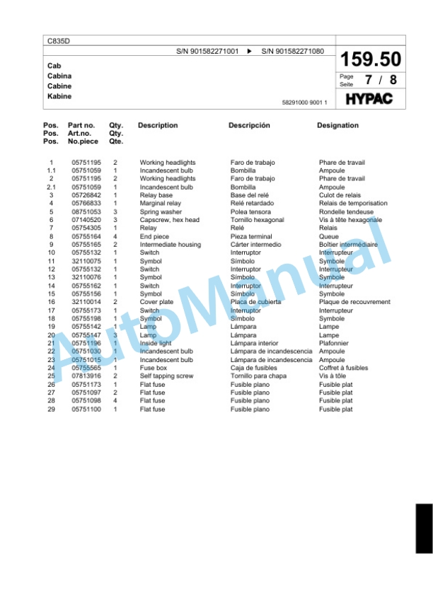 Bomag C835D Single Drum Wheel Drive Vibratory Roller Spare Parts Catalogue 00818583-5