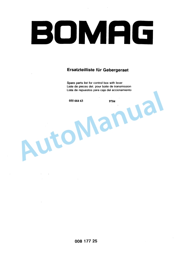 Bomag Control Box with Lever Spare Parts Catalogue 00817725