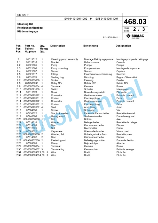 Bomag CR 820 T Paver Spare Parts Catalogue 00826147-2
