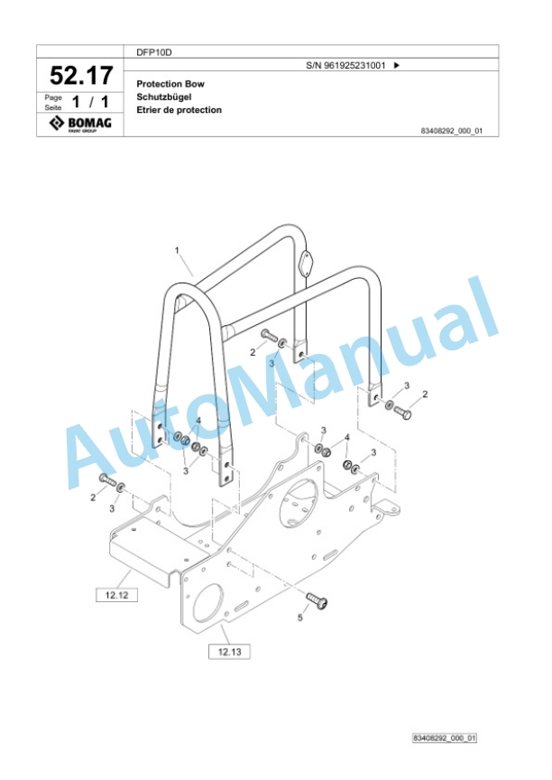 Bomag DFP10D Vibratory Plate Compactor Spare Parts Catalogue 00825757-3