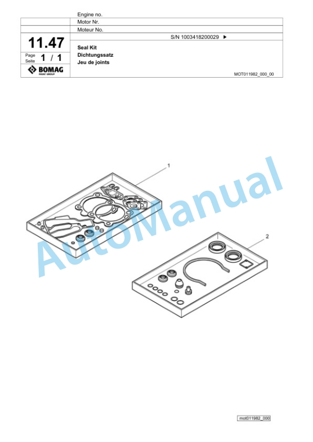 Bomag DFP12D Vibratory Plate Compactor Spare Parts Catalogue 00825697-2