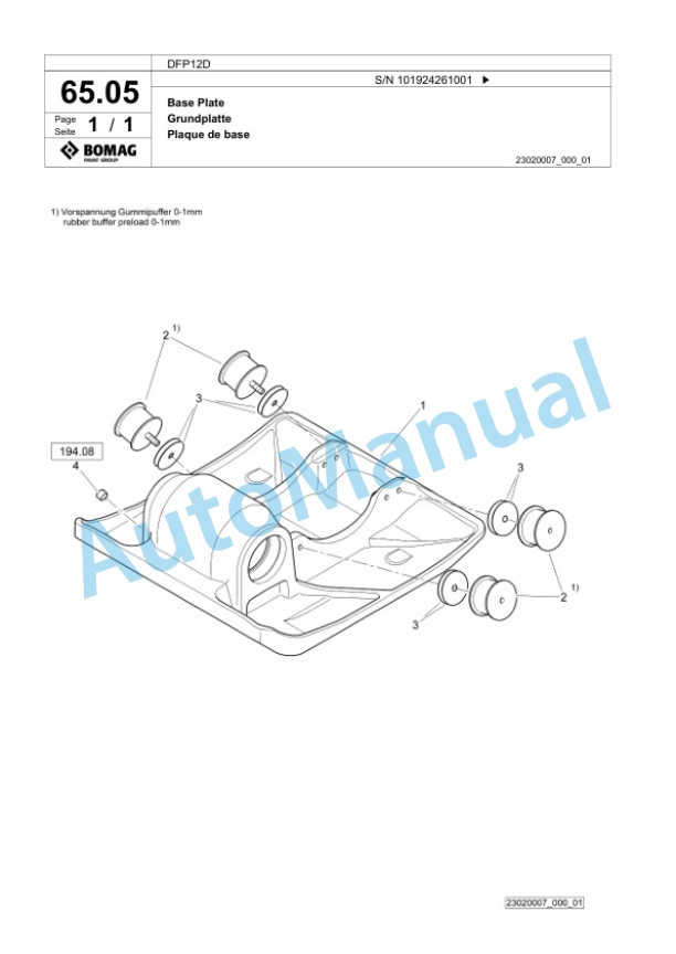 Bomag DFP12D Vibratory Plate Compactor Spare Parts Catalogue 00825697-4