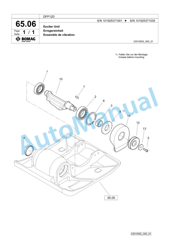 Bomag DFP12D Vibratory Plate Compactor Spare Parts Catalogue 00826135-4