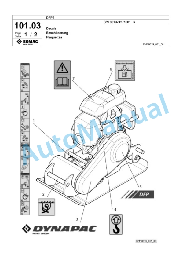 Bomag DFP5 Vibratory Plate Compactor Spare Parts Catalogue 00825659-5
