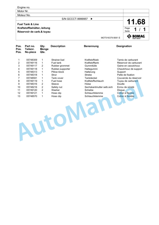 Bomag DFP5 Vibratory Plate Compactor Spare Parts Catalogue 00825745-2
