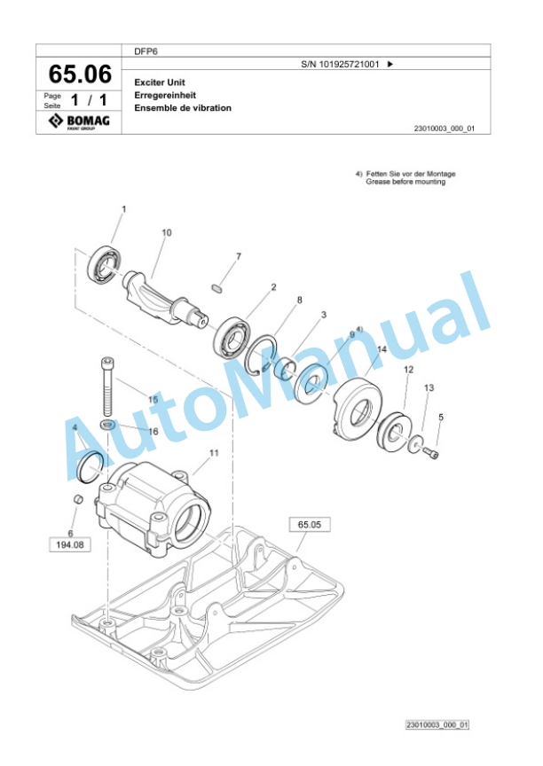 Bomag DFP6 Vibratory Plate Compactor Spare Parts Catalogue 00827017-3