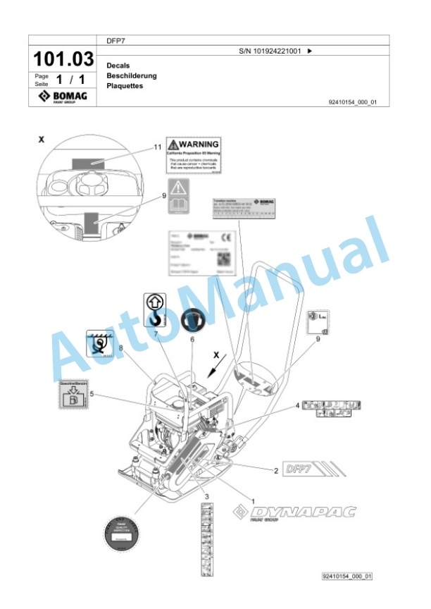 Bomag DFP7 Vibratory Plate Compactor Spare Parts Catalogue 00825609-4