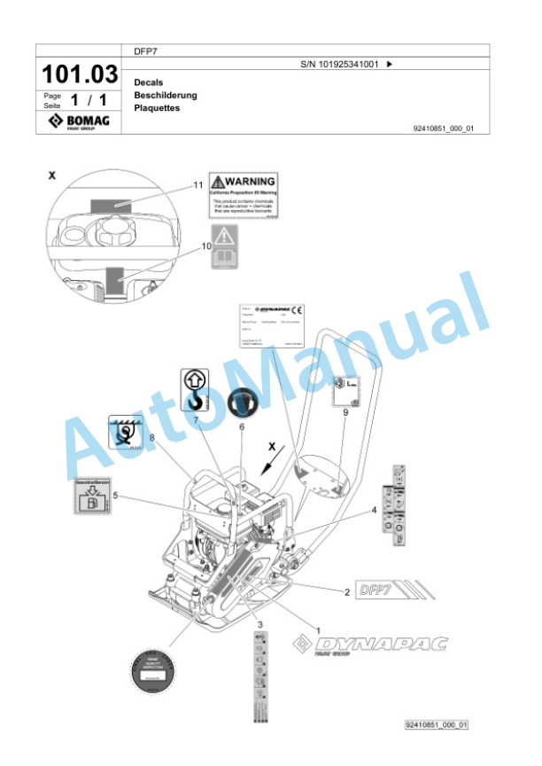 Bomag DFP7 Vibratory Plate Compactor Spare Parts Catalogue 00826129-4