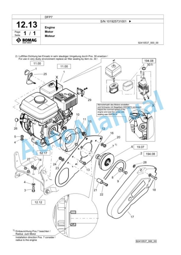 Bomag DFP7 Vibratory Plate Compactor Spare Parts Catalogue 00827019-2