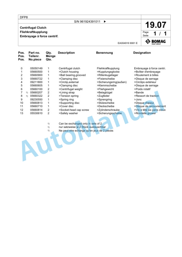 Bomag DFP8 Vibratory Plate Compactor Spare Parts Catalogue 00826249-2