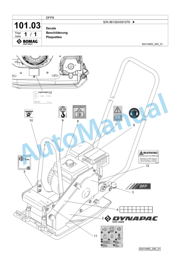 Bomag DFP8 Vibratory Plate Compactor Spare Parts Catalogue 00826249-4