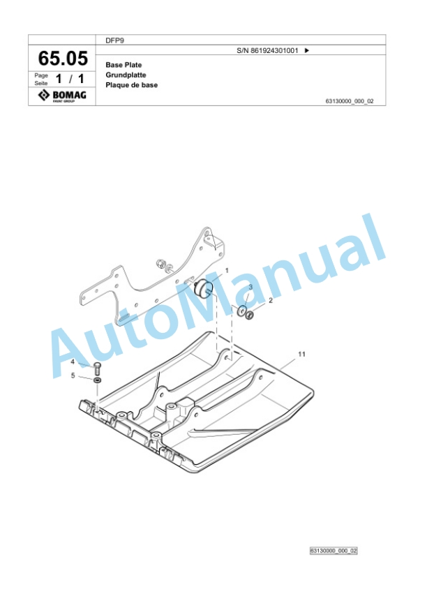 Bomag DFP9 Vibratory Plate Compactor Spare Parts Catalogue 00825395-3