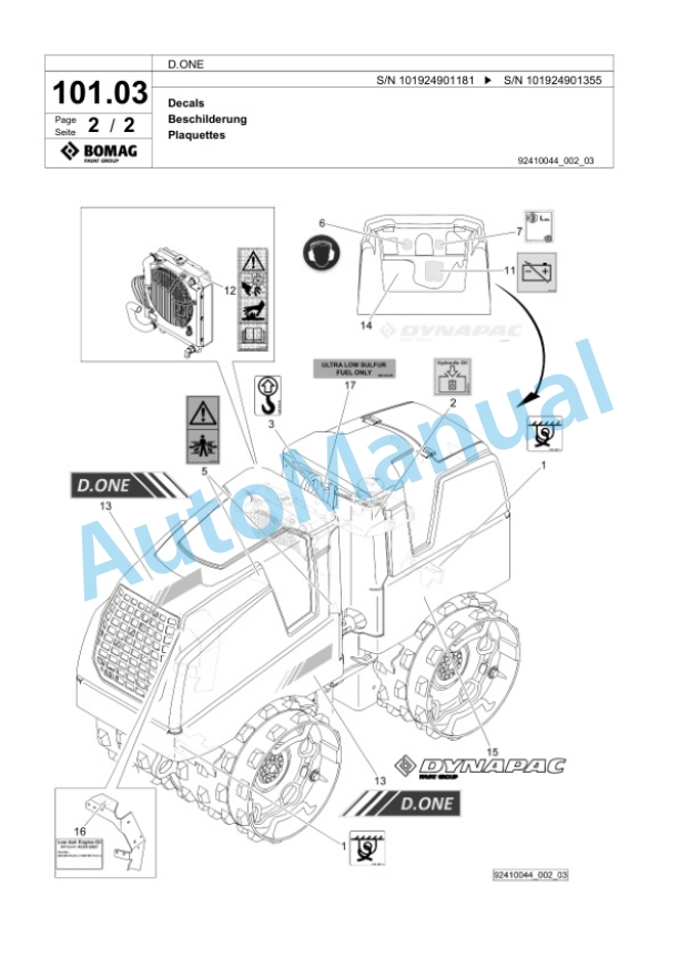 Bomag D.ONE Multi Purpose Compactor Spare Parts Catalogue 00825389-5