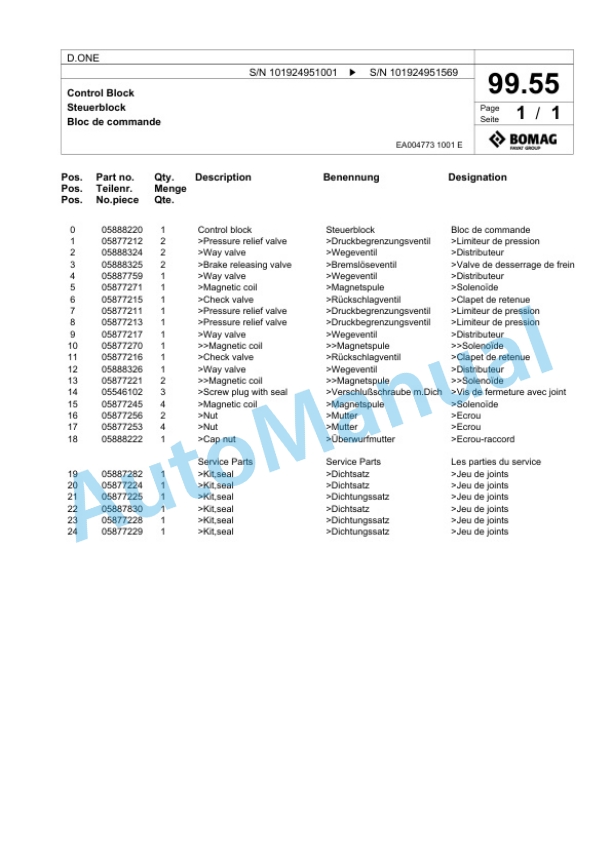 Bomag D.ONE Multi Purpose Compactor Spare Parts Catalogue 00826649-4