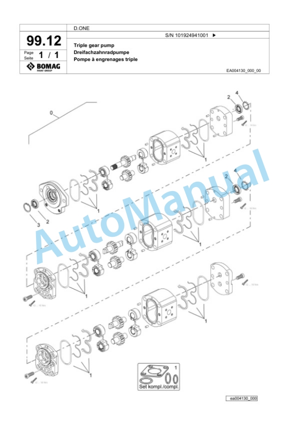 Bomag D.ONE Multi Purpose Compactor Spare Parts Catalogue 00827311-5