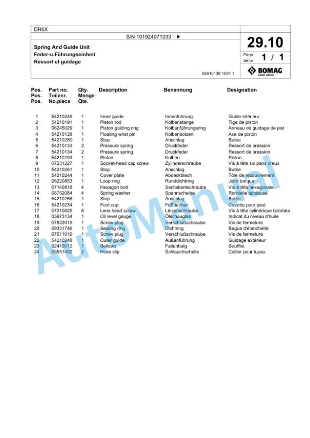 Bomag DR6X Vibratory Tamper Spare Parts Catalogue 00825589-2
