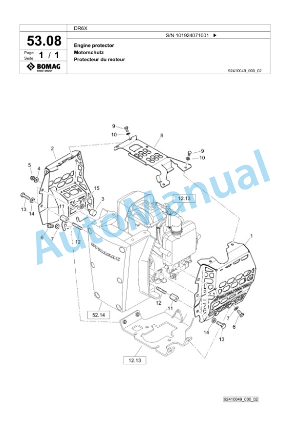 Bomag DR6X Vibratory Tamper Spare Parts Catalogue 00825589-3