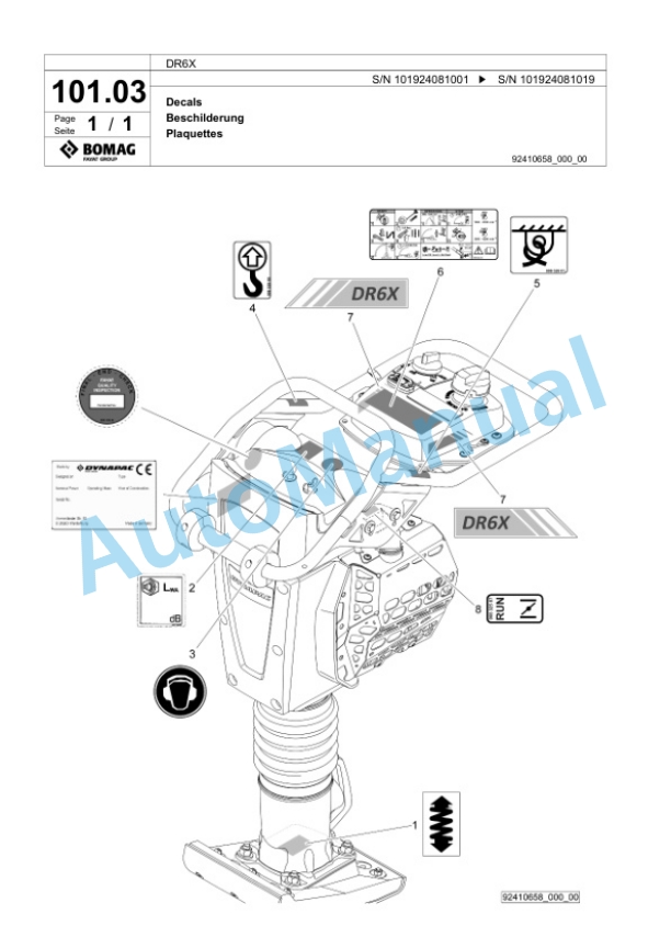Bomag DR6X Vibratory Tamper Spare Parts Catalogue 00825591-5