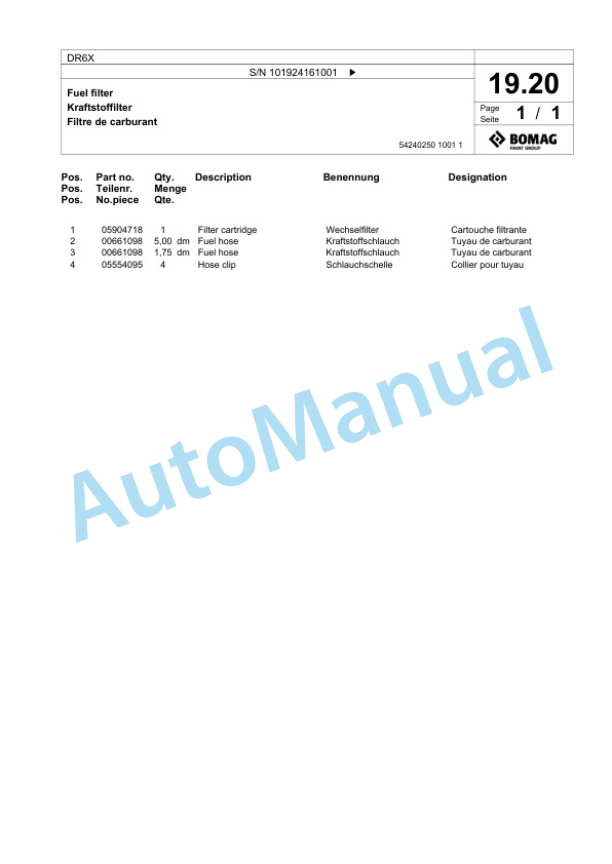 Bomag DR6X Vibratory Tamper Spare Parts Catalogue 00826889-2