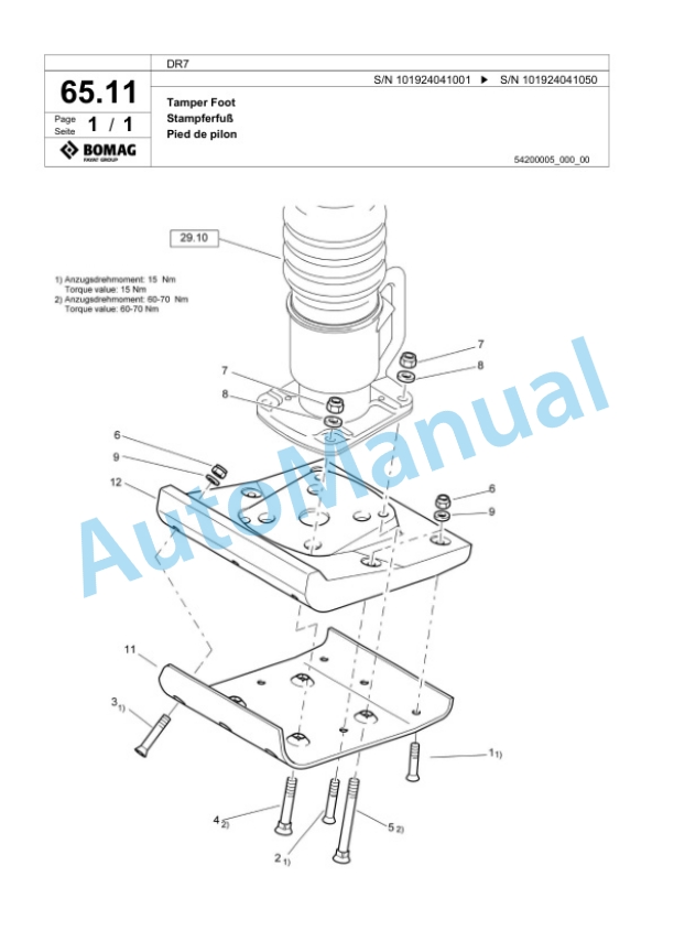 Bomag DR7 Vibratory Tamper Spare Parts Catalogue 00825391-4