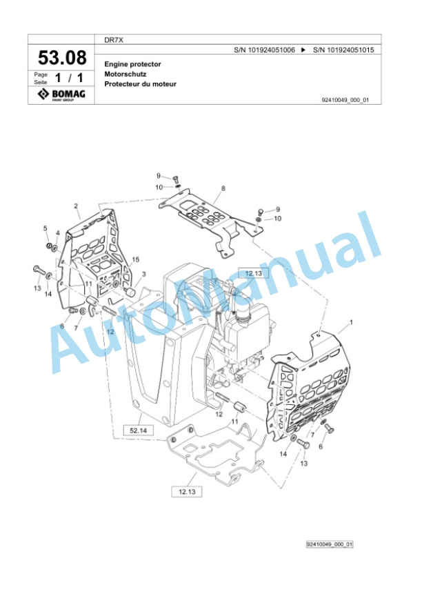 Bomag DR7X Vibratory Tamper Spare Parts Catalogue 00825411-3