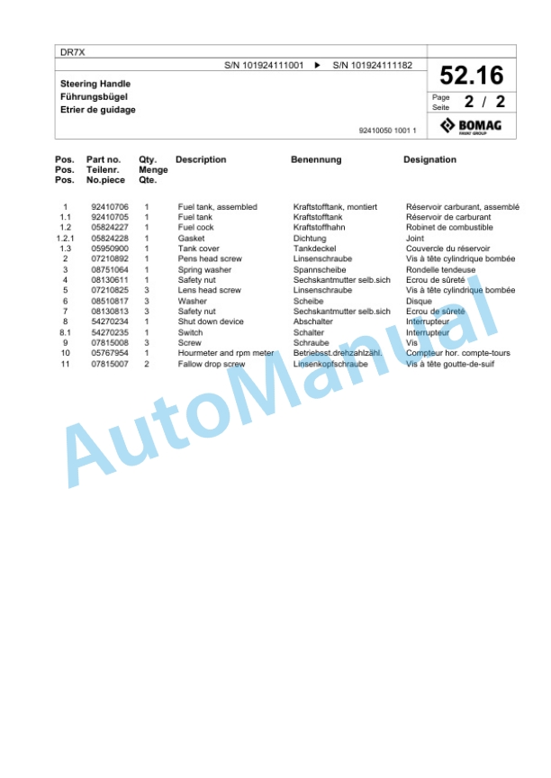 Bomag DR7X Vibratory Tamper Spare Parts Catalogue 00825583-3