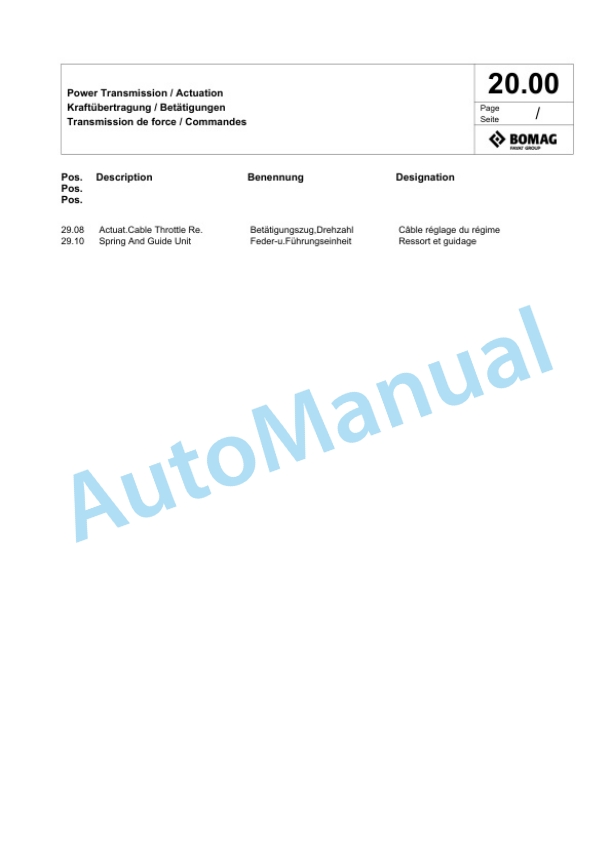 Bomag DR7X Vibratory Tamper Spare Parts Catalogue 00825585-2