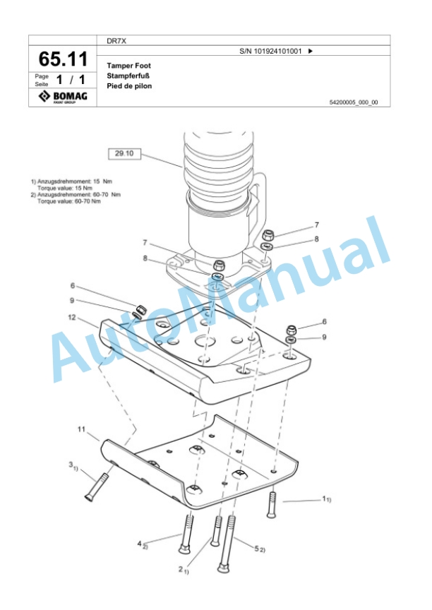 Bomag DR7X Vibratory Tamper Spare Parts Catalogue 00825585-4