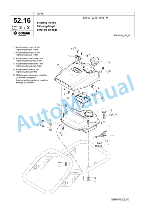 Bomag DR7X Vibratory Tamper Spare Parts Catalogue 00826891-3