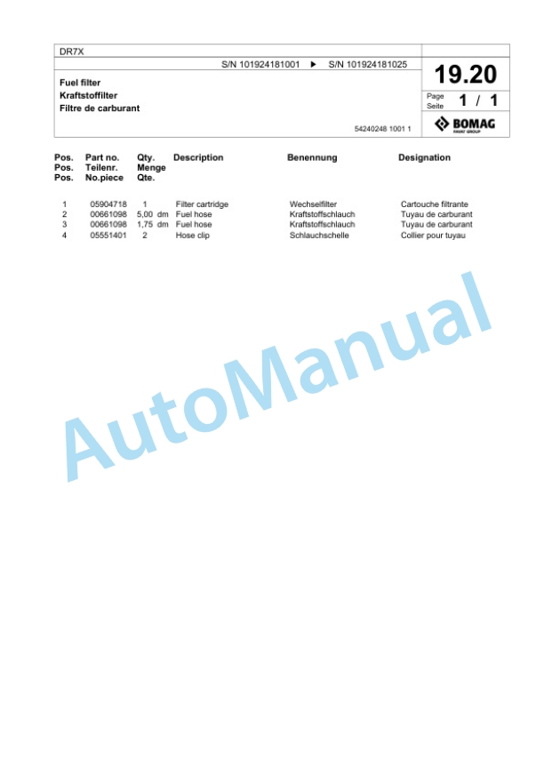 Bomag DR7X Vibratory Tamper Spare Parts Catalogue 00826893-2