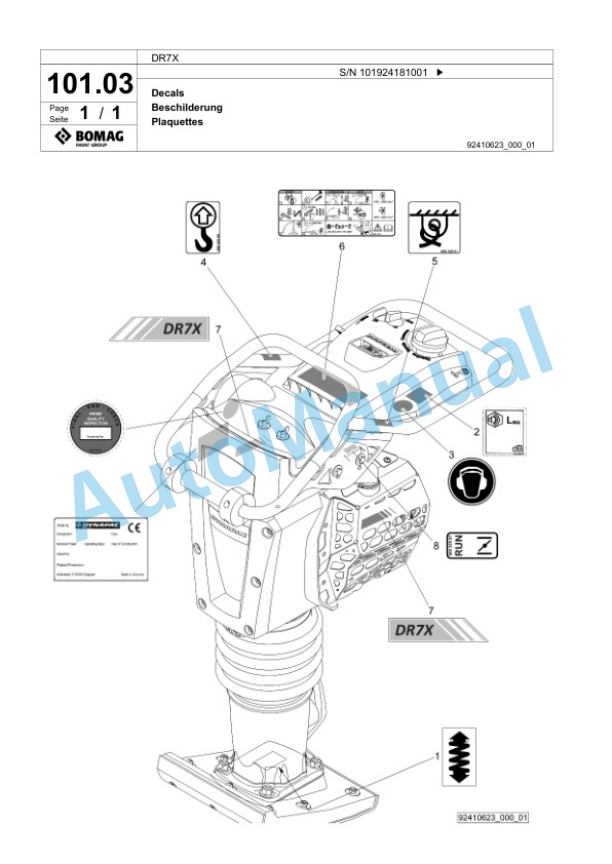 Bomag DR7X Vibratory Tamper Spare Parts Catalogue 00826893-5