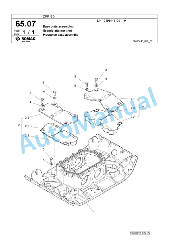 Bomag DRP15D Vibratory Plate Compactor Spare Parts Catalogue 00826105-4
